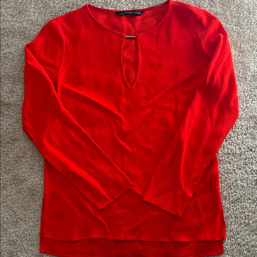 Zara Vibrant Red Keyhole Blouse